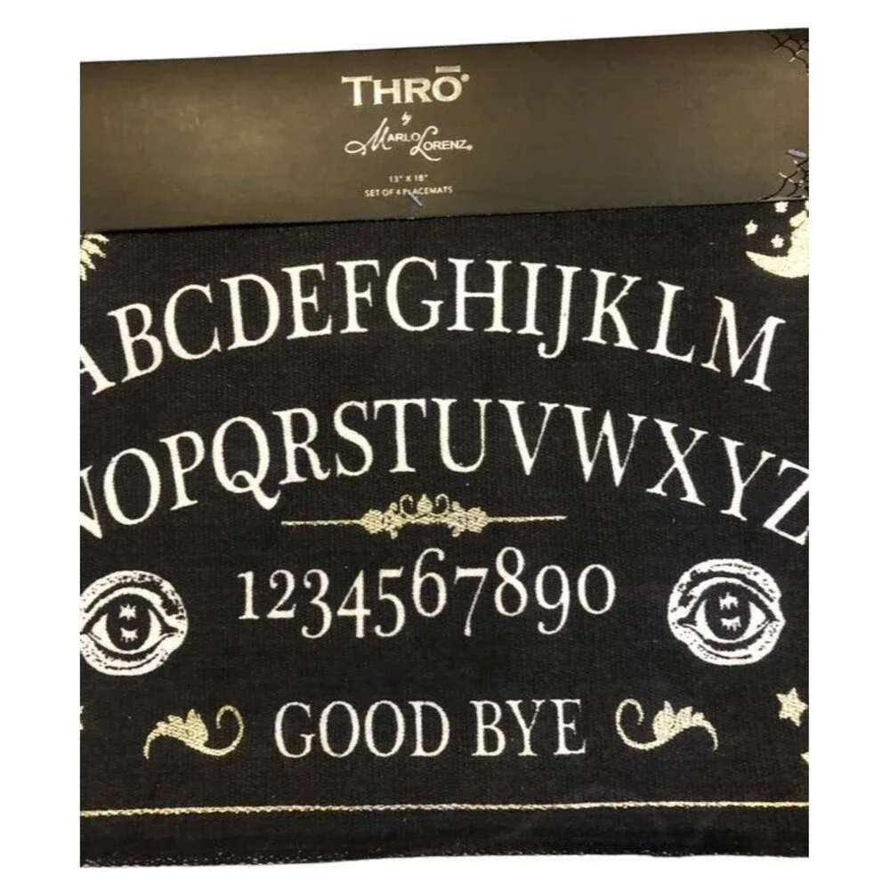 Halloween Ouija Board Fabric Placemats Thro Marlo Lorenz Black White Set of 4